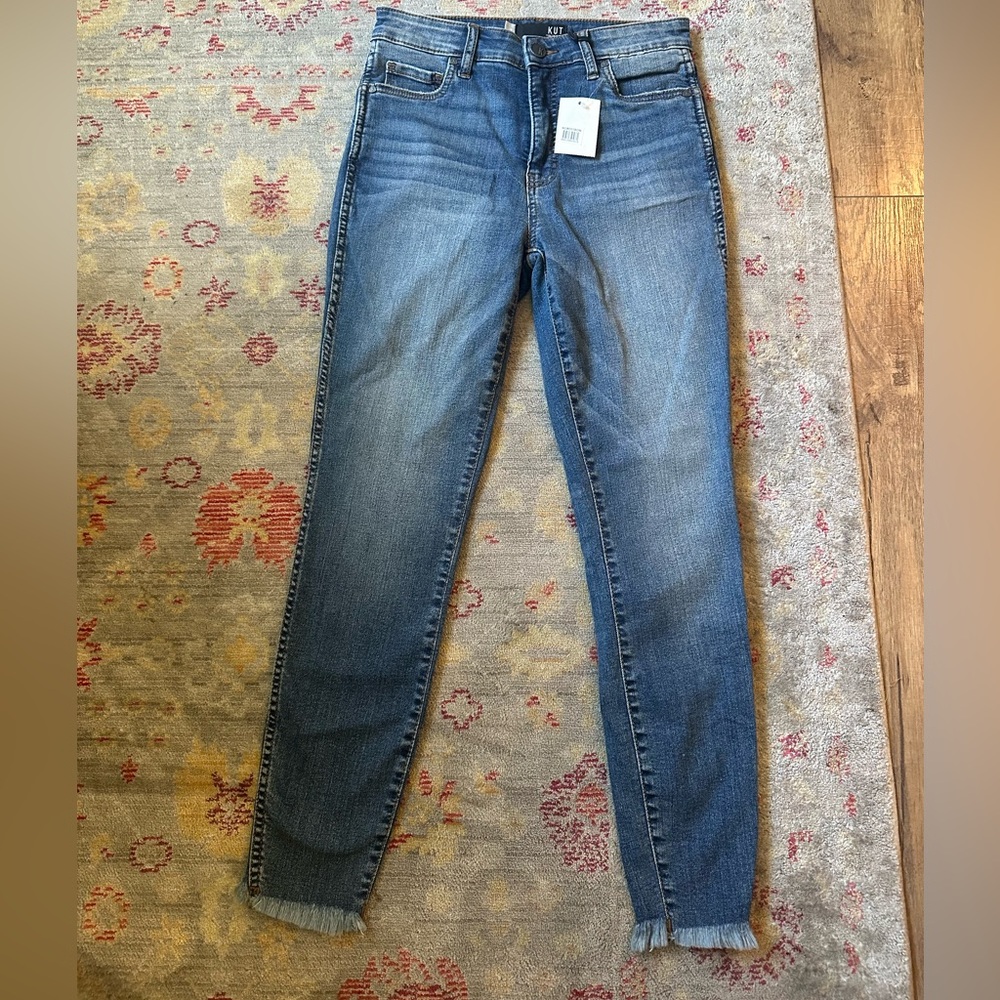 KUT from the Kloth Donna Fab Ab High Waist Frayed Ankle Skinny Jeans Size 2